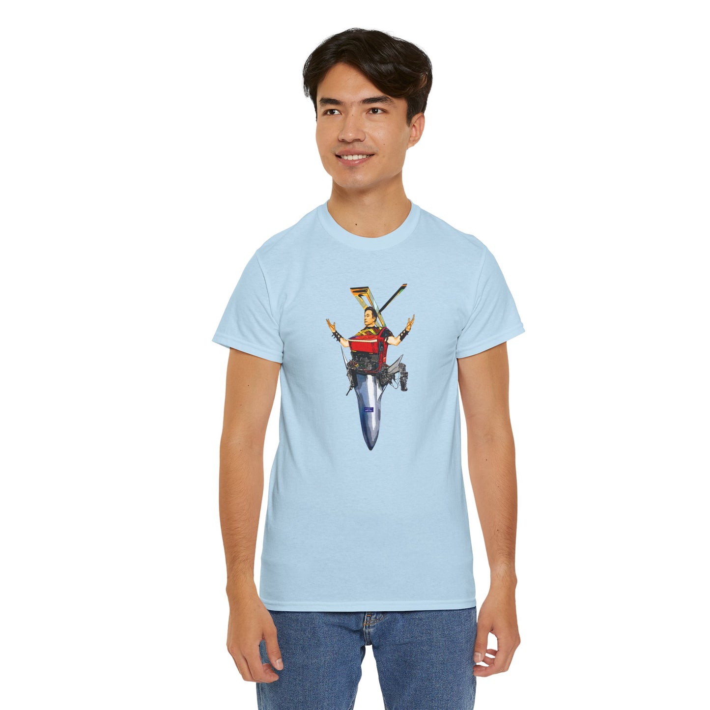 Elon Musk, Mech Warrior, Tesla Truck, Space X Starship, Super Hero, T-Shirt Comic Book Style Illustration