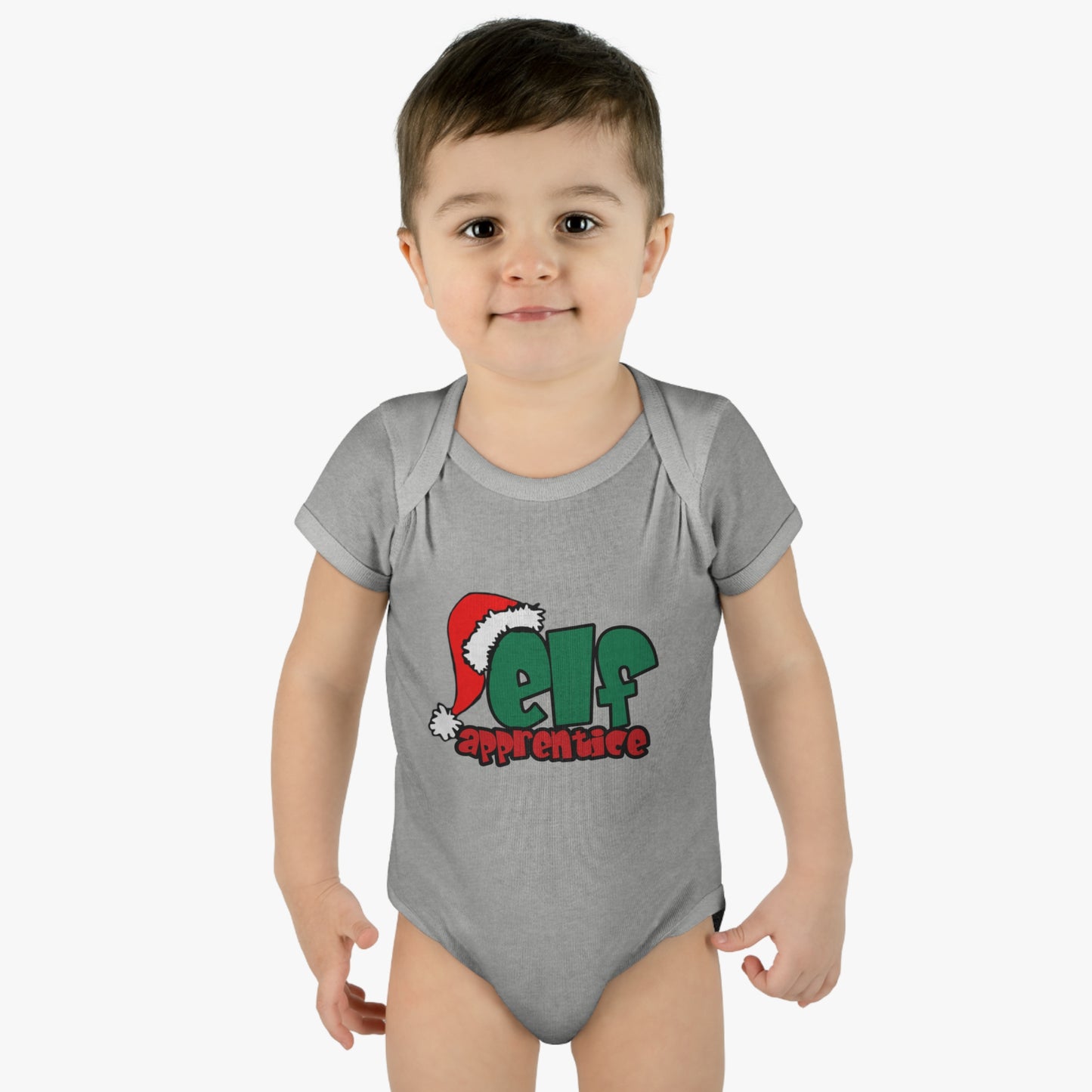 Elf Apprentice,  Cute Baby One Piece Body Suit, Christmas t-shirt, Infant gift, Red and green, Santa Hat, Adorable Soft, Shower Gift