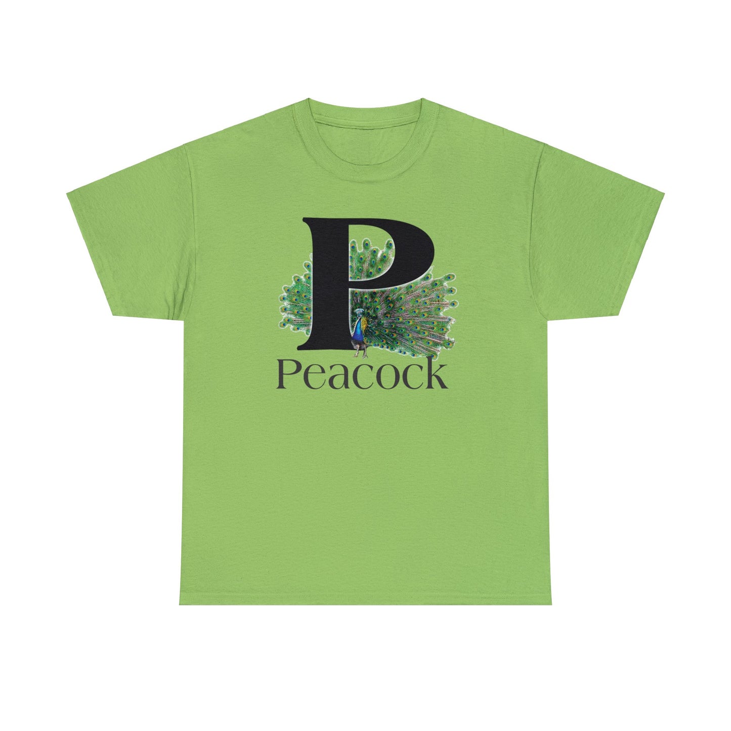 P is for Peacock T-Shirt, Peacock Feathers Fanned out, Bird Shirt, Drawing T-Shirt, animal t-shirt,
