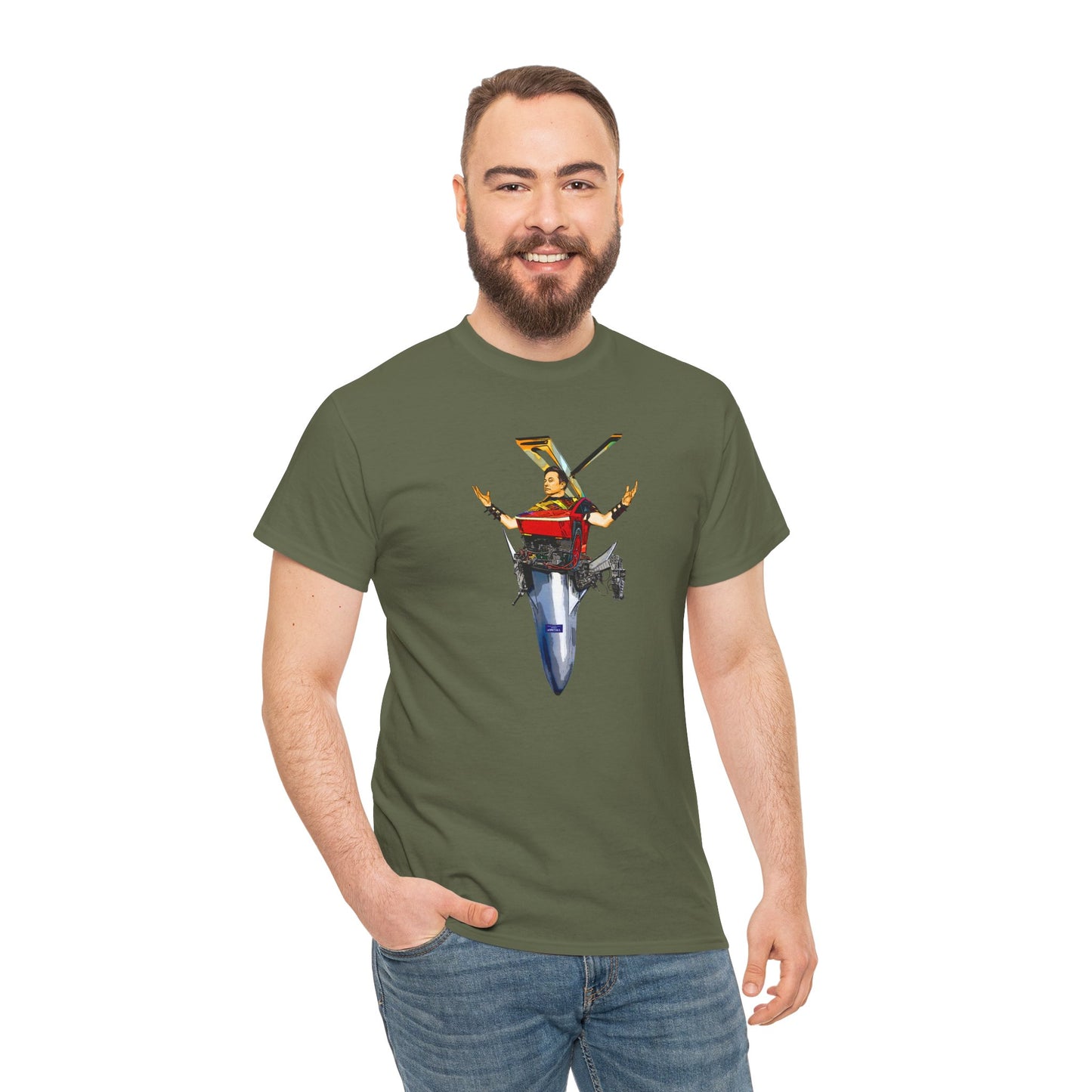 Elon Musk, Mech Warrior, Tesla Truck, Space X Starship, Super Hero, T-Shirt Comic Book Style Illustration