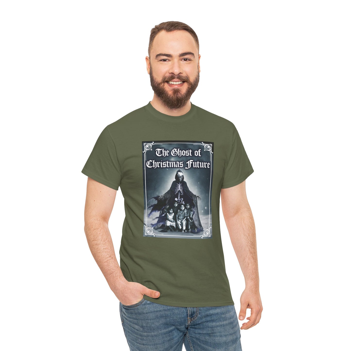 Donald Trump Parody T-Shirt Ghost of Christmas Future, A Christmas Carol Parody, President is Scary Spirt of Things to Come, Deporting Migrant Children, Sad