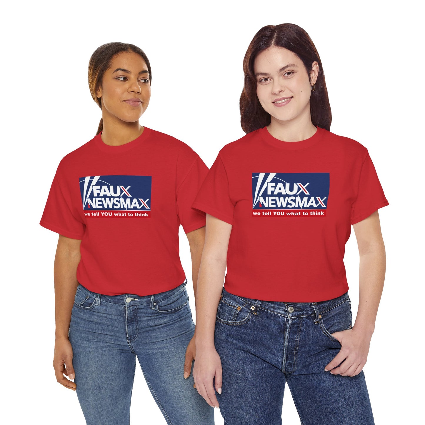 Fox Faux Newsmax X, News Political Parody T-Shirt, We Tell You What to Think, Spoof of Trio of Misleading News Organizations