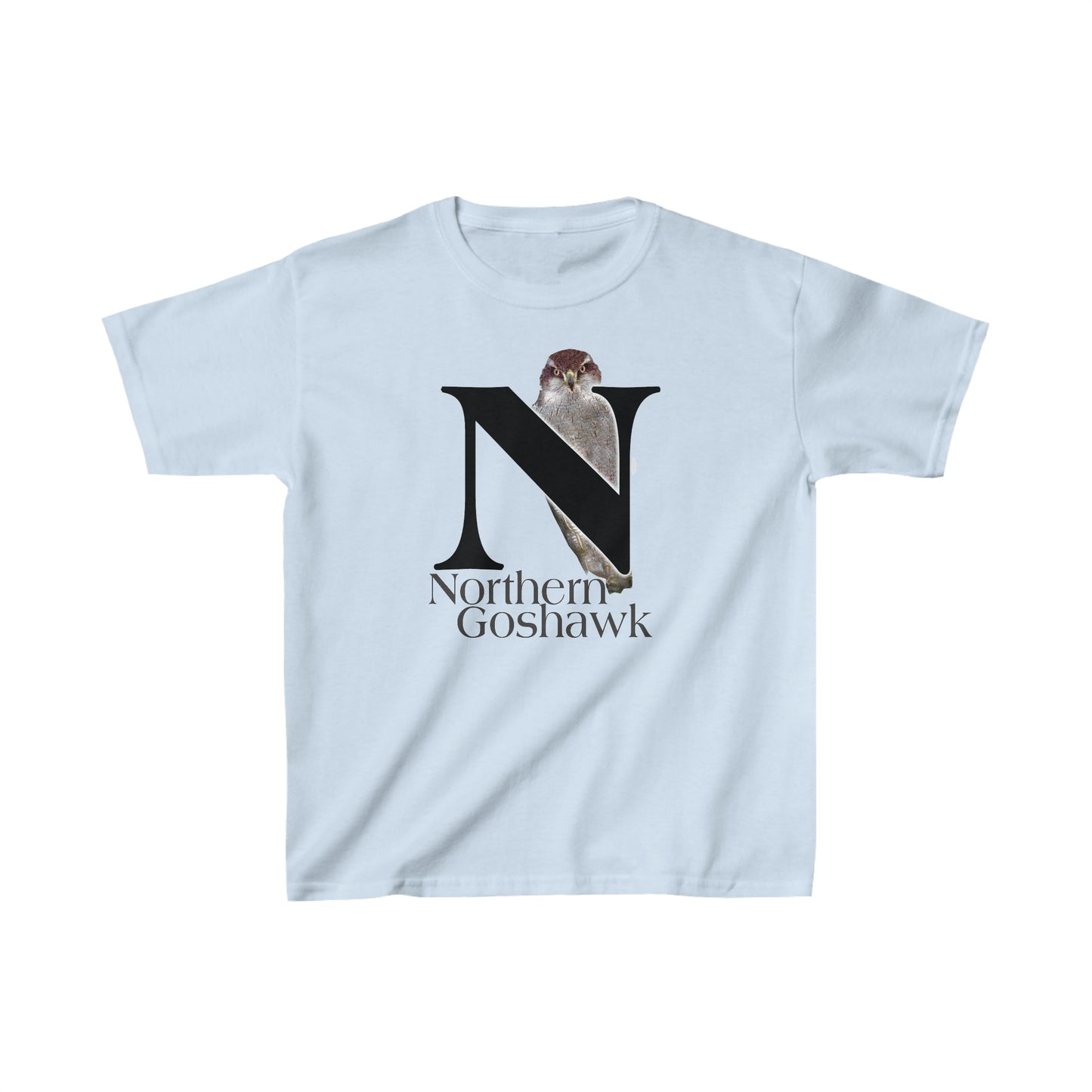 N is for Northern Goshawk T-Shirt, Bird Shirt, Wildlife Drawing T-Shirt, animal t-shirt, animal alphabet T, animal letters Tee
