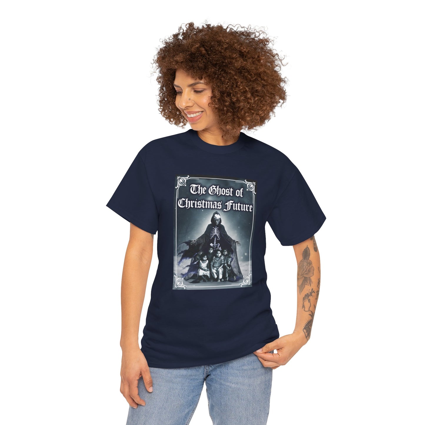 Donald Trump Parody T-Shirt Ghost of Christmas Future, A Christmas Carol Parody, President is Scary Spirt of Things to Come, Deporting Migrant Children, Sad