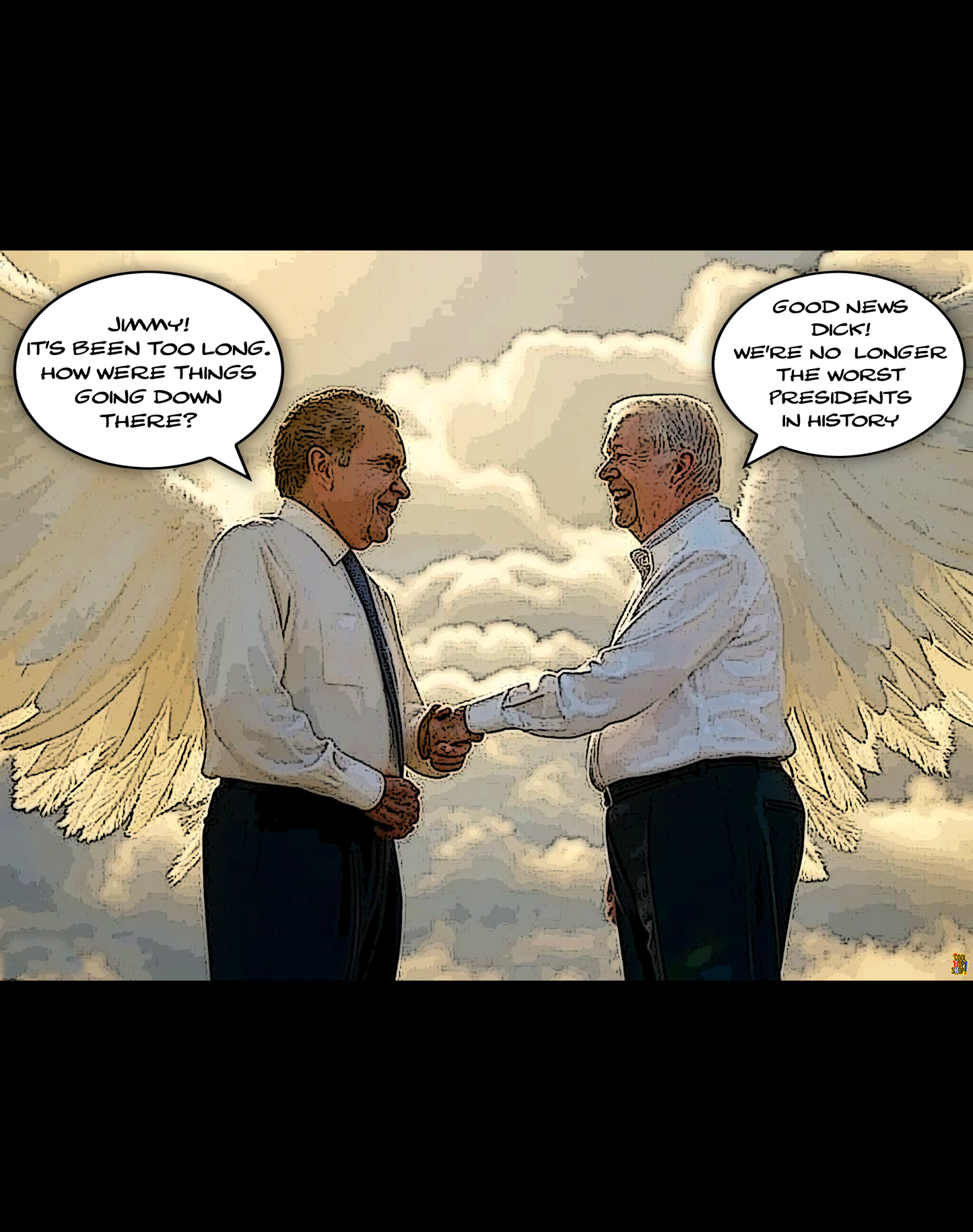 Jimmy Carter Meets Richard Nixon in Heaven T-Shirt, Good News, We're not the worst Presidents in History, Funny Political T-Shirt