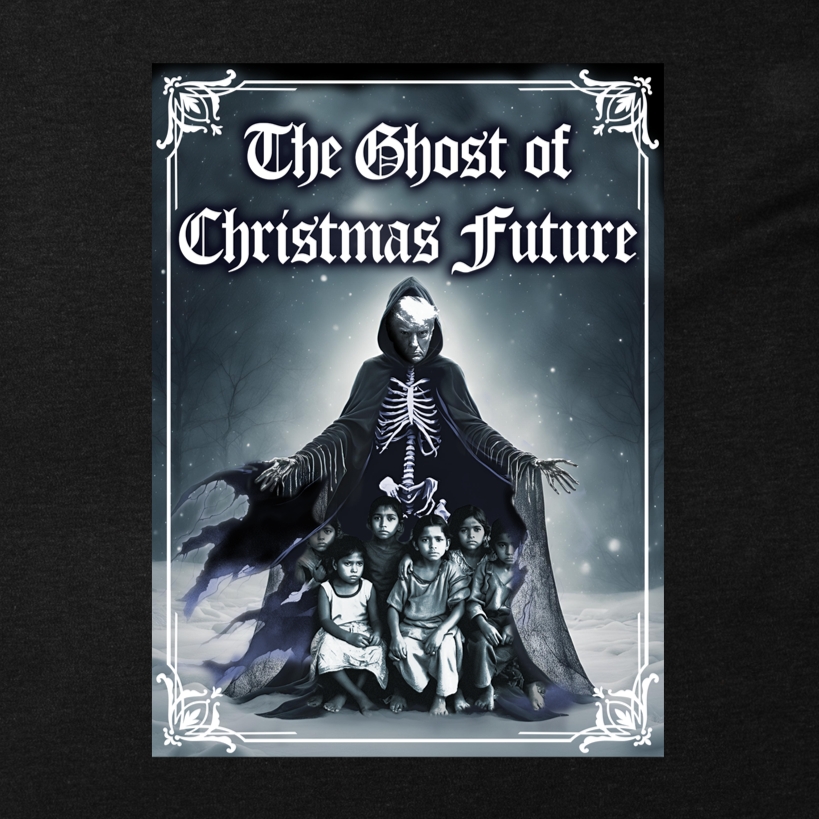 Donald Trump Parody T-Shirt Ghost of Christmas Future, A Christmas Carol Parody, President is Scary Spirt of Things to Come, Deporting Migrant Children, Sad